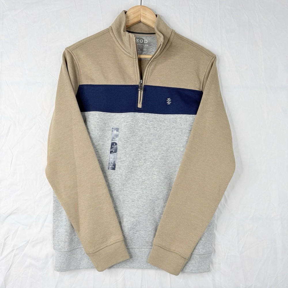 IZOD Sweatshirt Men's Pullover Beige Advantage Performance 1/4 Zip Fleece Logo